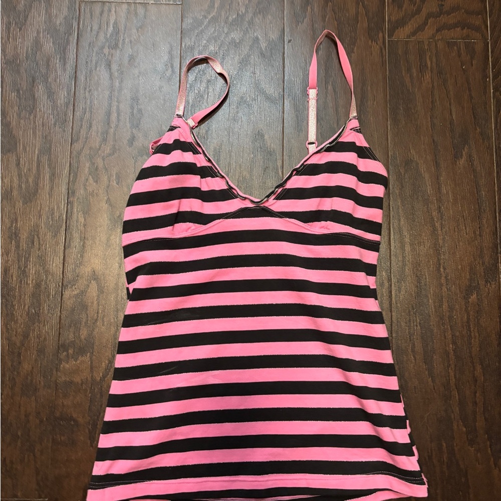 Victorias secret Pink and Black Striped Tank Top